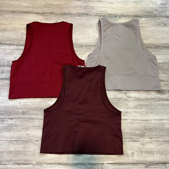 Set of 3! Athleta Aurora Seamless Crop Rib Tanks - Red, Wine, Lavender - Large - Picture 13 of 13